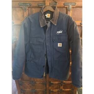 Vintage blue with brown corduroy collar Carhartt men’s full zip jacket Medium